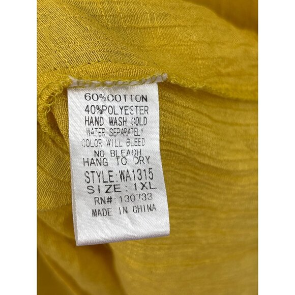 Umgee Cold Shoulder Crochet Gauze Blouse Top Boho Peasant Yellow 1XL - Picture 4 of 4